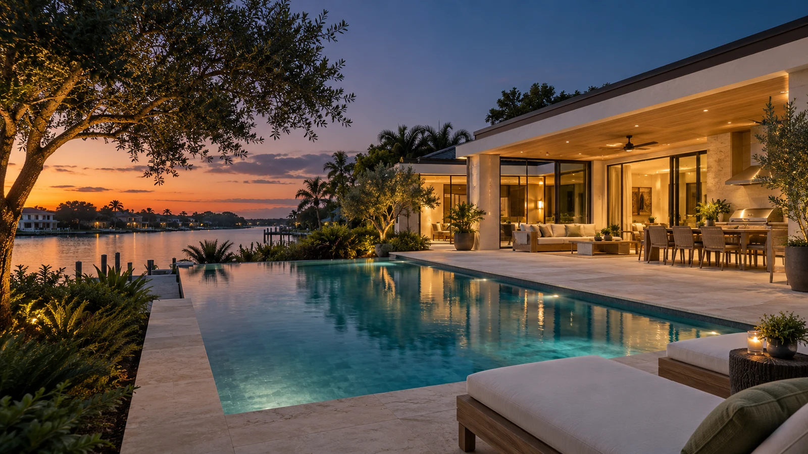 Contemporary Florida waterfront villa with a private pool