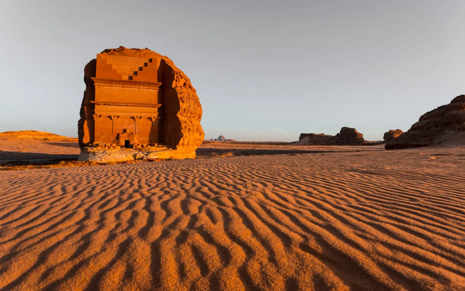 Qasr Al-Farid and the desert landscape of AlUla, Saudi Arabia.