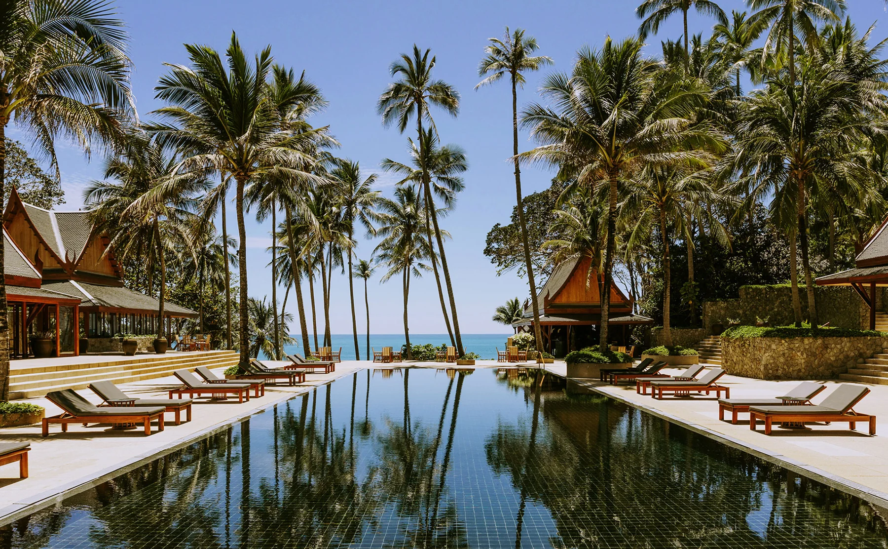 The main pool and palm-lined pavilions at Amanpuri