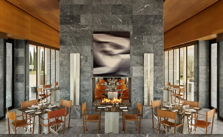 The main restaurant at Amanzoe, Greece