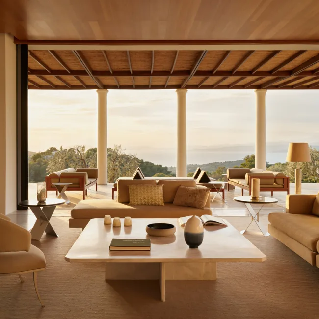 Villa living space at Amanzoe