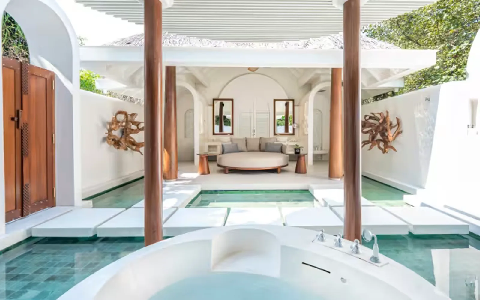 Outdoor Bathroom Beach Pool Villa at Anantara Kihavah Maldives