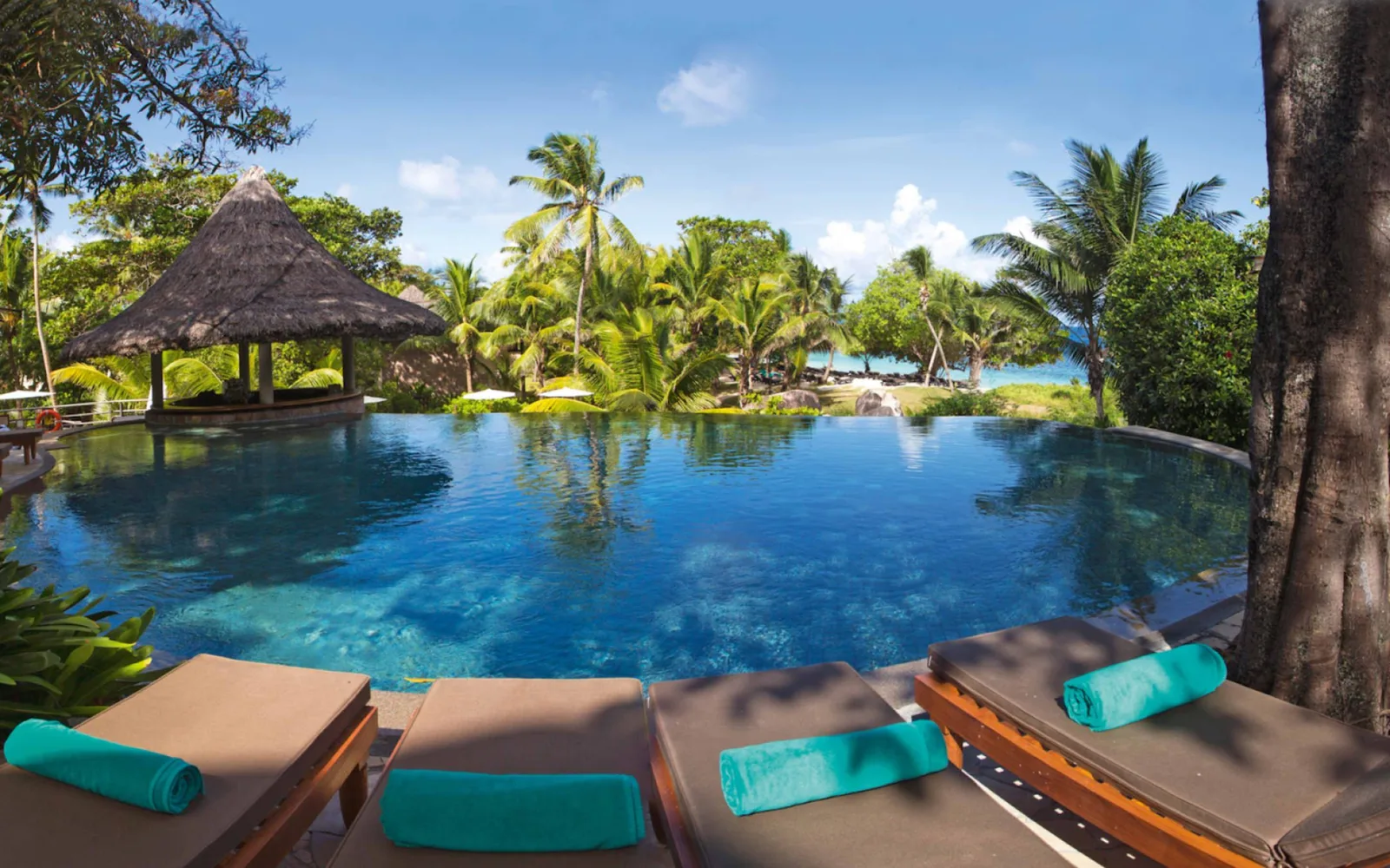 The tiered pool and tropical gardens at Constance Lemuria.