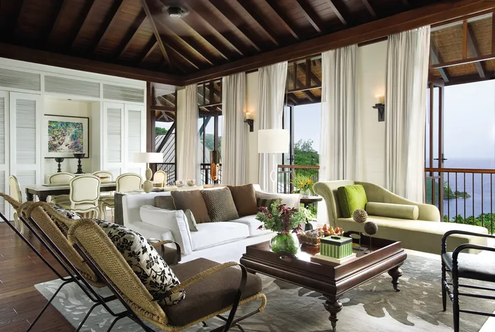 Two-Bedroom Ocean-View Suite living room at Four Seasons Resort Seychelles