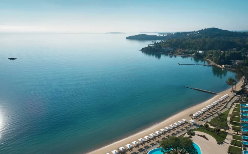 The beach and coastline at Ikos Dassia, Corfu