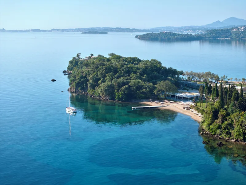 Beach and resort setting at Ikos Odisia, Corfu