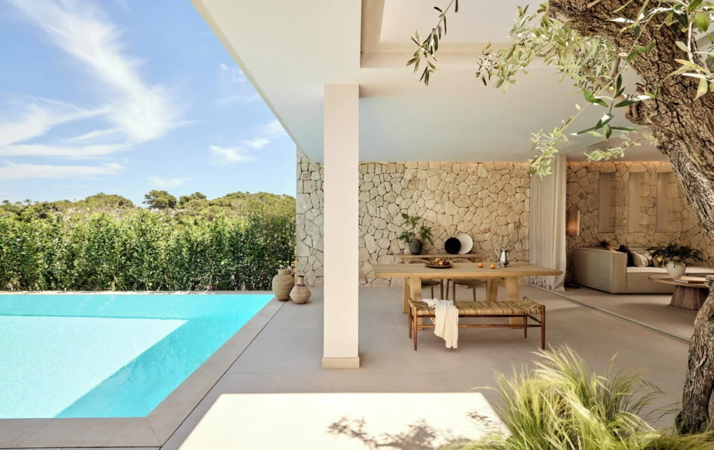 Deluxe Two Bedroom Bungalow Suite terrace and pool at Ikos Porto Petro