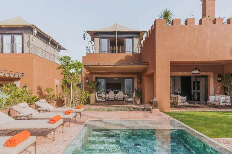 Riad and private pool at Kasbah Tamadot in the Atlas Mountains