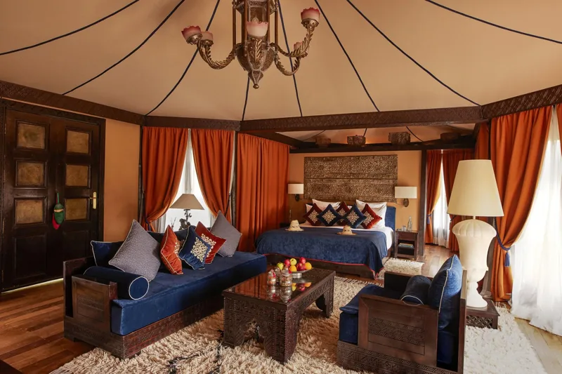Berber tent interior with a sitting area at Kasbah Tamadot