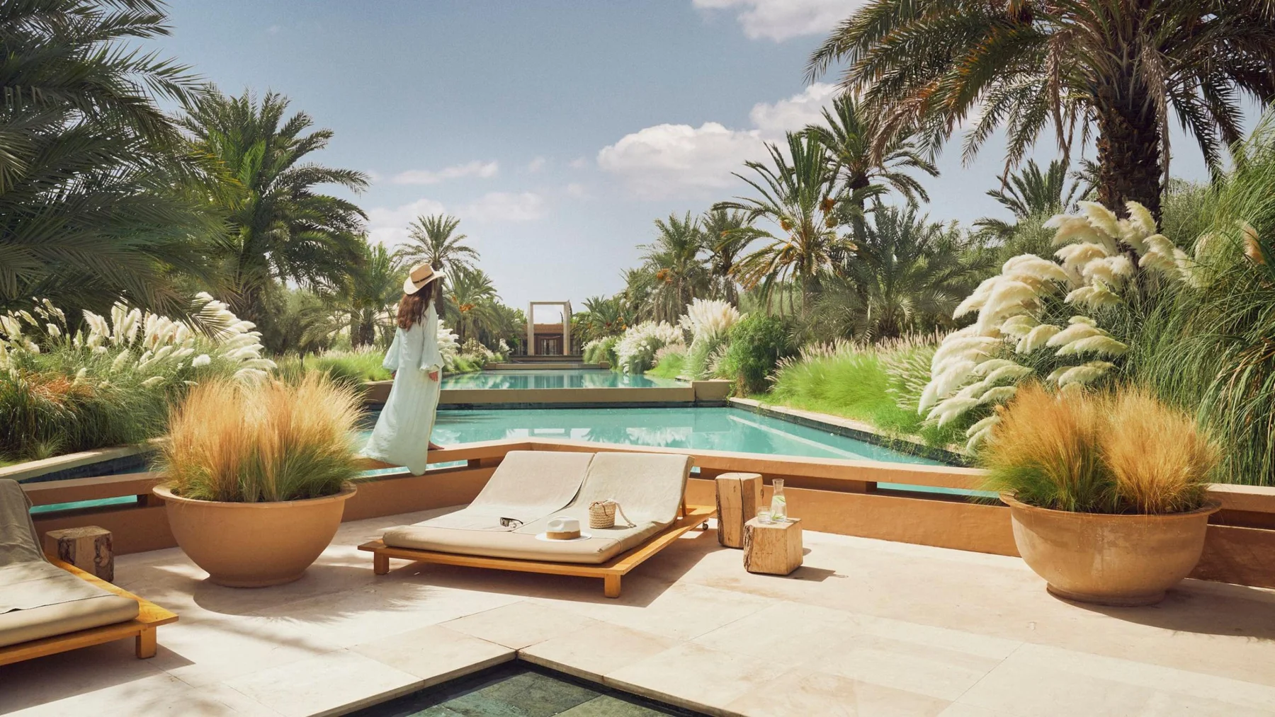 Outdoor pool and gardens at Mandarin Oriental, Marrakech