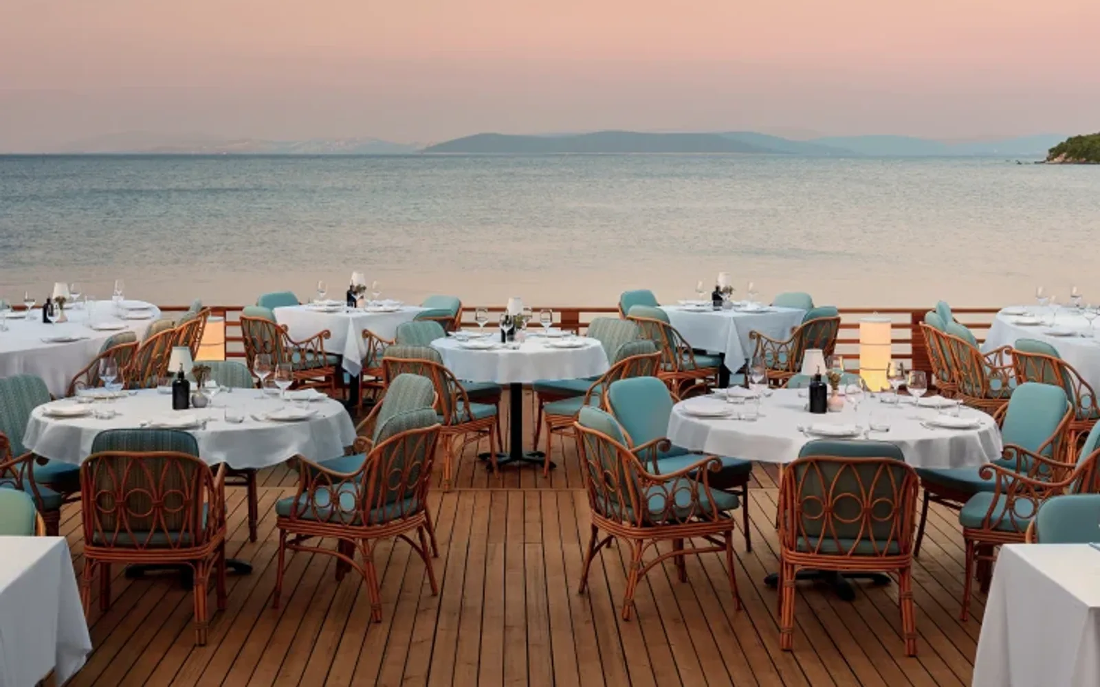 Restaurant view with tables at Ferdi Baba at Mandarin Oriental, Bodrum