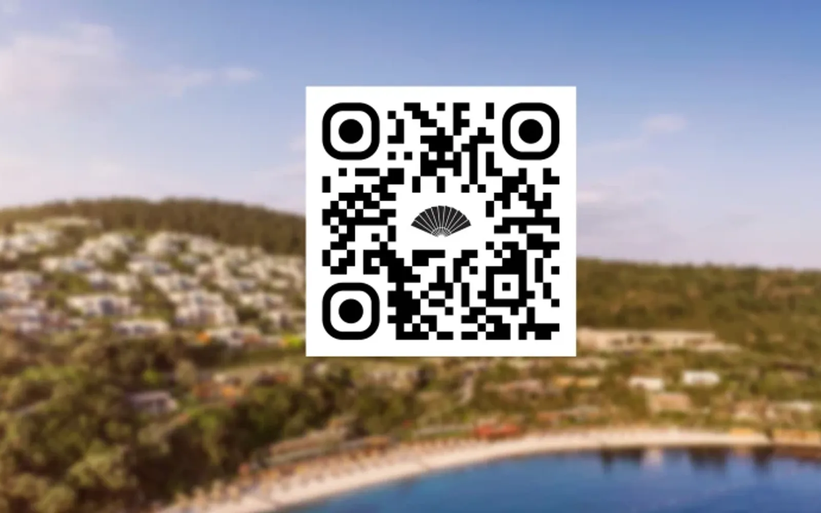 QR code overlaid over an image of Bodrum seafront.