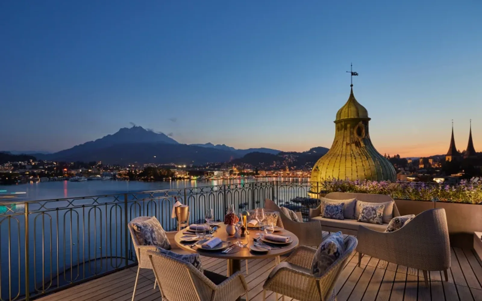 Roof terrace at Mandarin Oriental, Luzern.