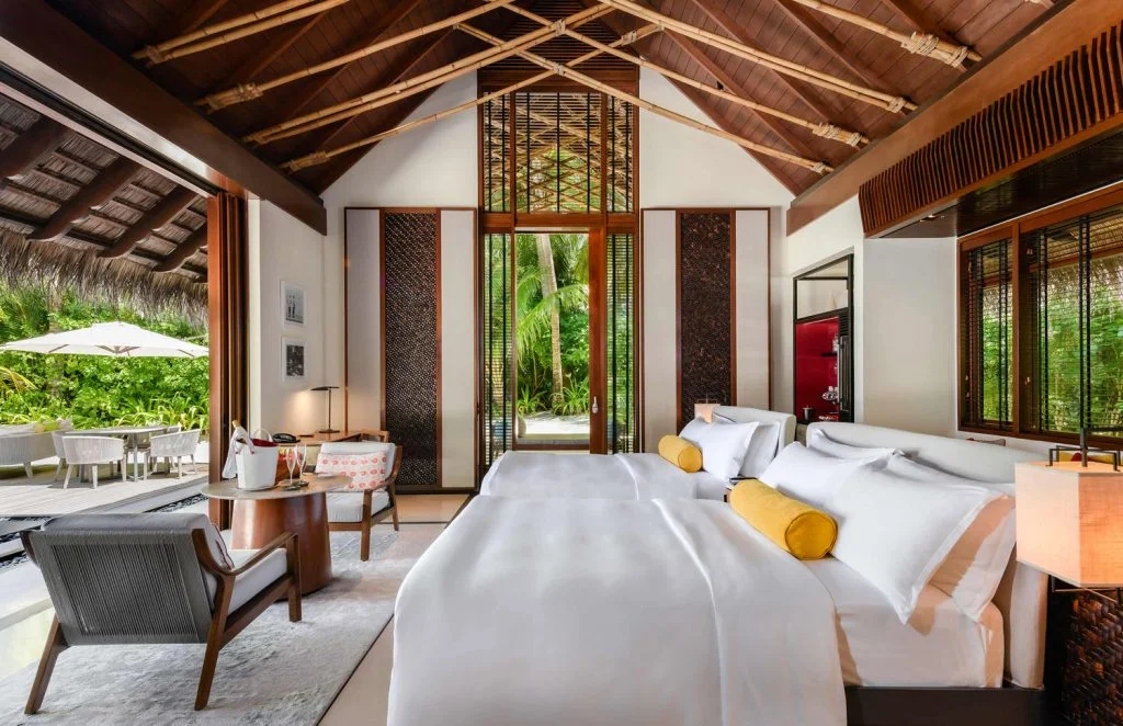 Beach Villa With Pool queen-bedroom interior at One&Only Reethi Rah