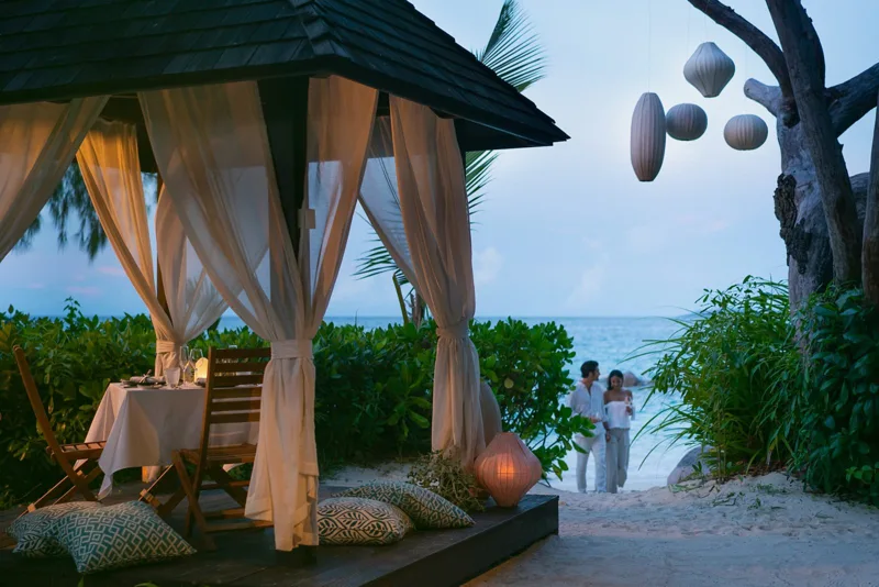 Private dining setting at Raffles Seychelles