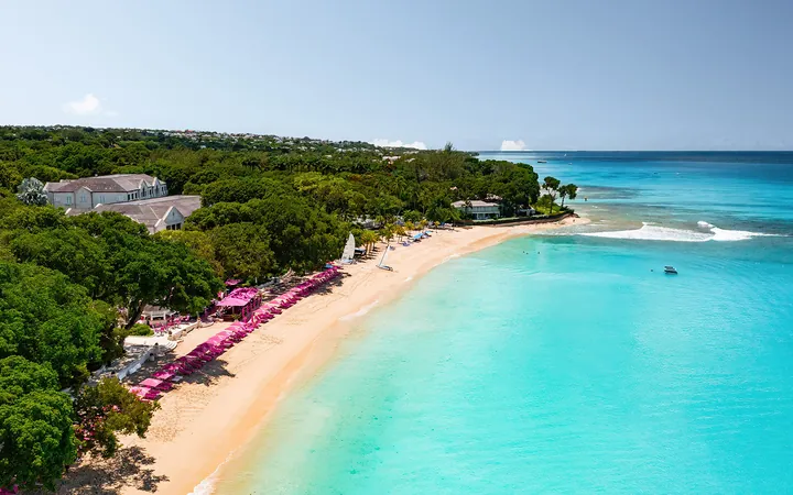 Aerial view of the beach and coastline at Sandy Lane, Barbados