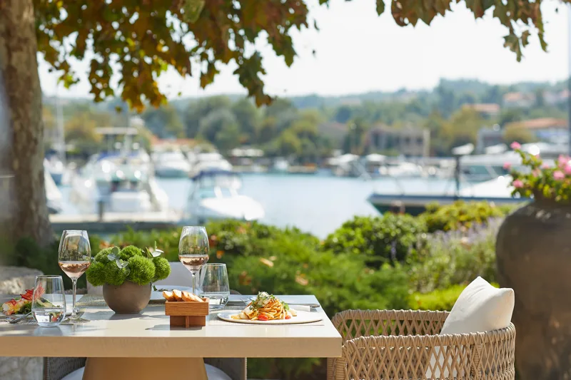 Water restaurant overlooking Sani Marina at Sani Asterias
