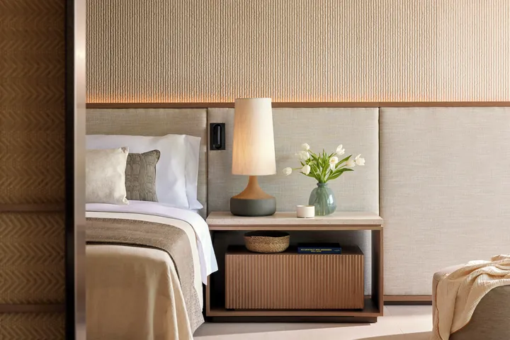 Bedroom interior detail at Sani Asterias, Halkidiki