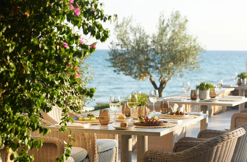 Ammos restaurant terrace at Sani Beach