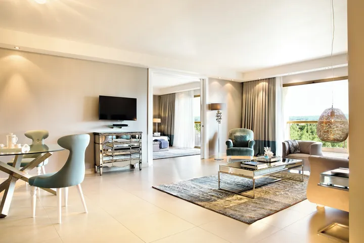 Living area in a Deluxe Two Bedroom Family Suite at Sani Beach, Halkidiki