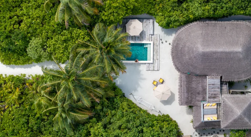 Family beach villa and pool at Six Senses Laamu