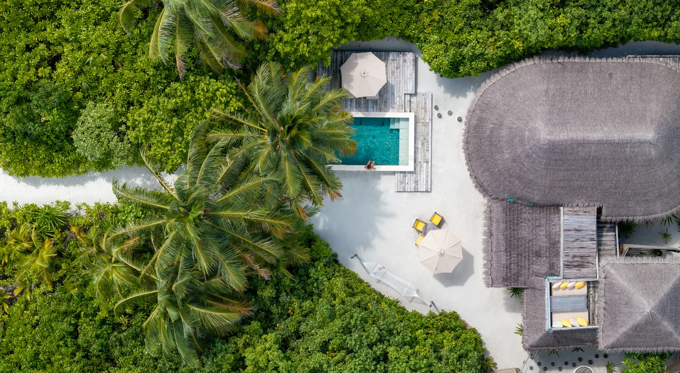 Family beach villa and pool at Six Senses Laamu